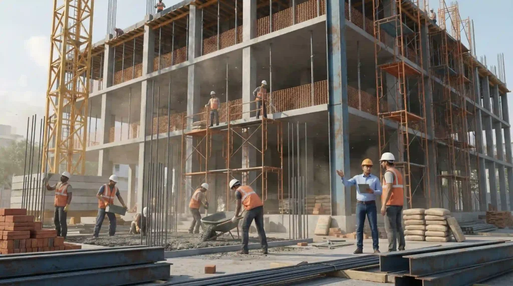 Active construction phase managed by GGS Builders with on-site supervision