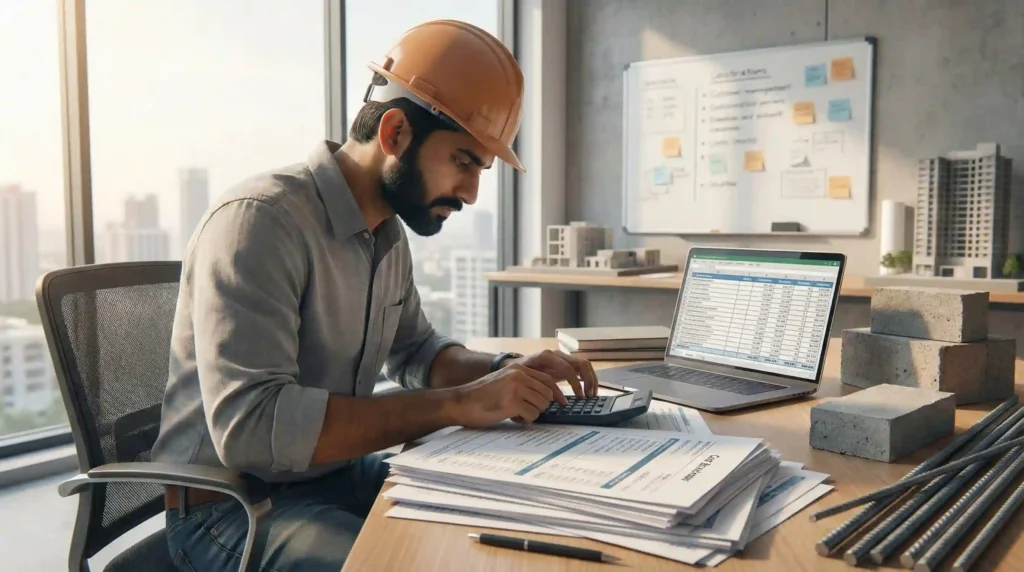 Construction cost estimation process by GGS Builders with detailed budgeting