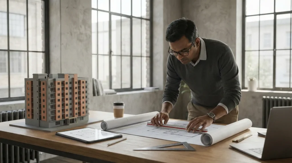 Planning and design stage by GGS Builders using architectural drawings and layouts